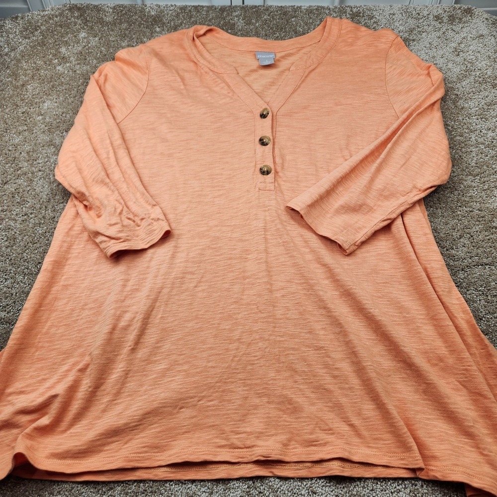 Chicos Womens Orange Slub Knit Henley Tunic Top 3/4 Sleeve Size 3 XL
